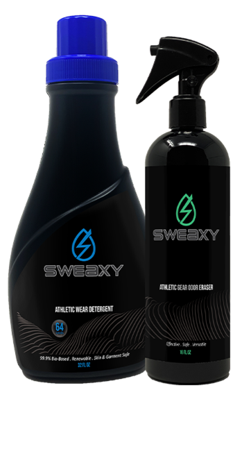  Sweaxy Laundry Detergent & Deodorizing Spray Set laundry, detergent, safe, workout clothes, odor remover, odor eliminator, exercise gear, sweat removal, clean,